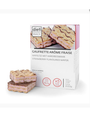 Dietisnack Waffel mit Erdbeer-Geschmack reich an Eiweiß - 5 Waffeln